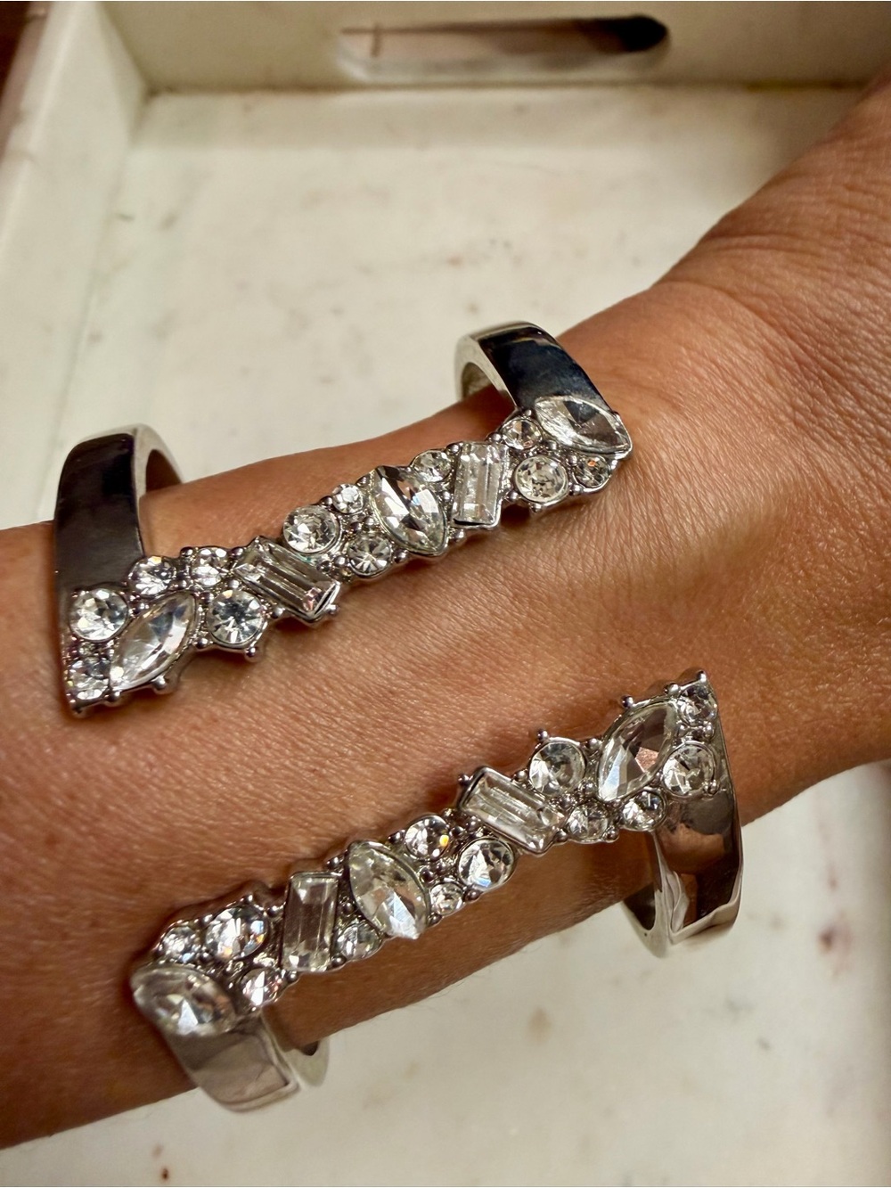 INC International Concepts Silver-Tone Crystal Cuff and Pavé Hoop Earring Set - Picture 3 of 6